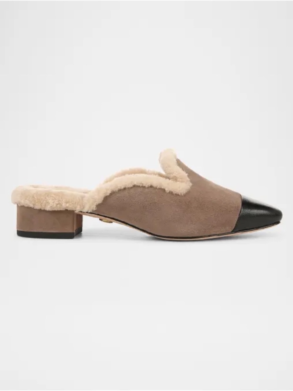 New Veronica Beard Cecile Suede Shearling Cap Toe Mules Taupe Sz 9
